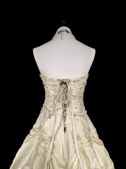 Vintage 80er Jahre Brautkleid Ballkleid trägerlos Taft langes Brautkleid tailliertes Brautkleid N1465