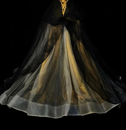 Robe de bal vintage bustier cœur en tulle noir sans manches années 80, robe de soirée longue et élégante N1460