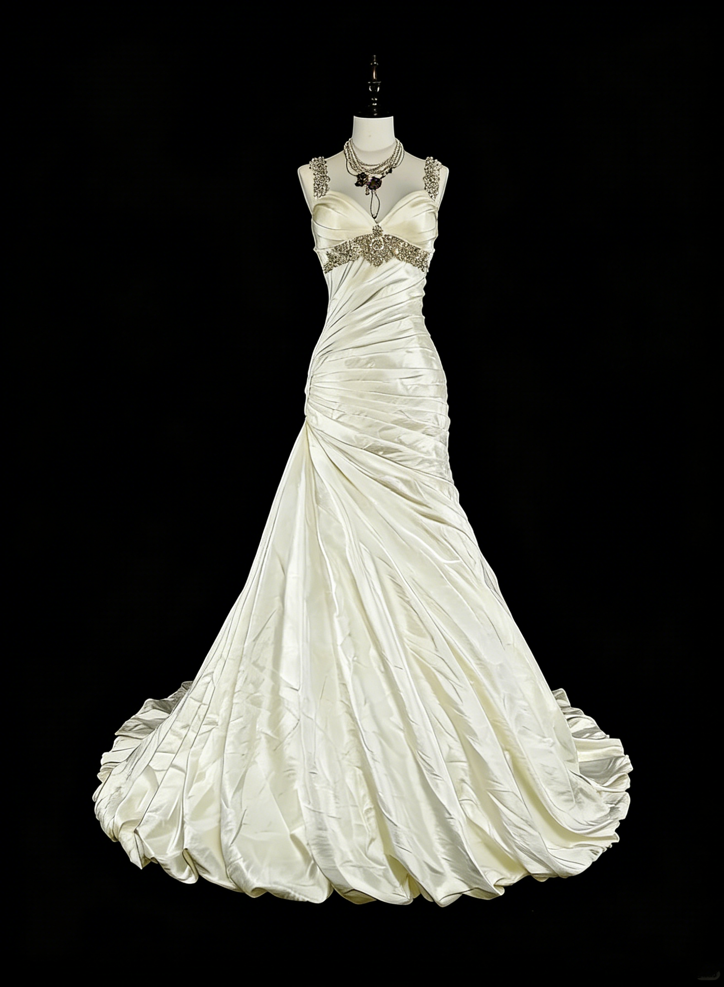 Vintage Brautkleid im Meerjungfrauenstil der 80er Jahre, elfenbeinfarben, figurbetont, figurbetont, N1609