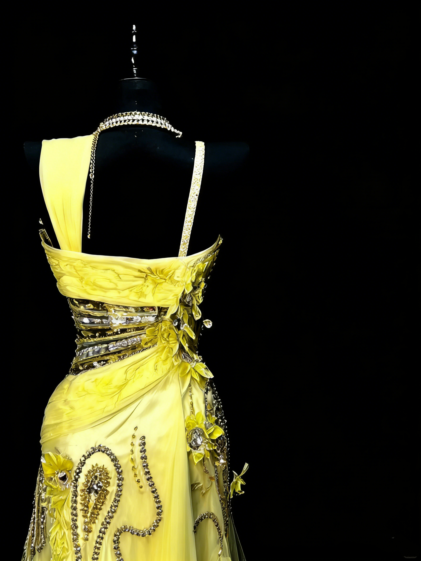 Robe de bal longue en mousseline jaune, bustier cœur, style sirène, ornée de perles, idéale pour les jeunes filles (N1191).