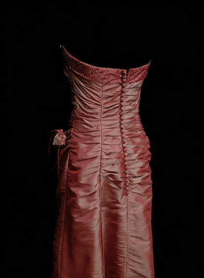 Vintage Mermaid Strapless Pink Sleeveless Summer Formal For Women Girls Teens Prom Dresses N2237