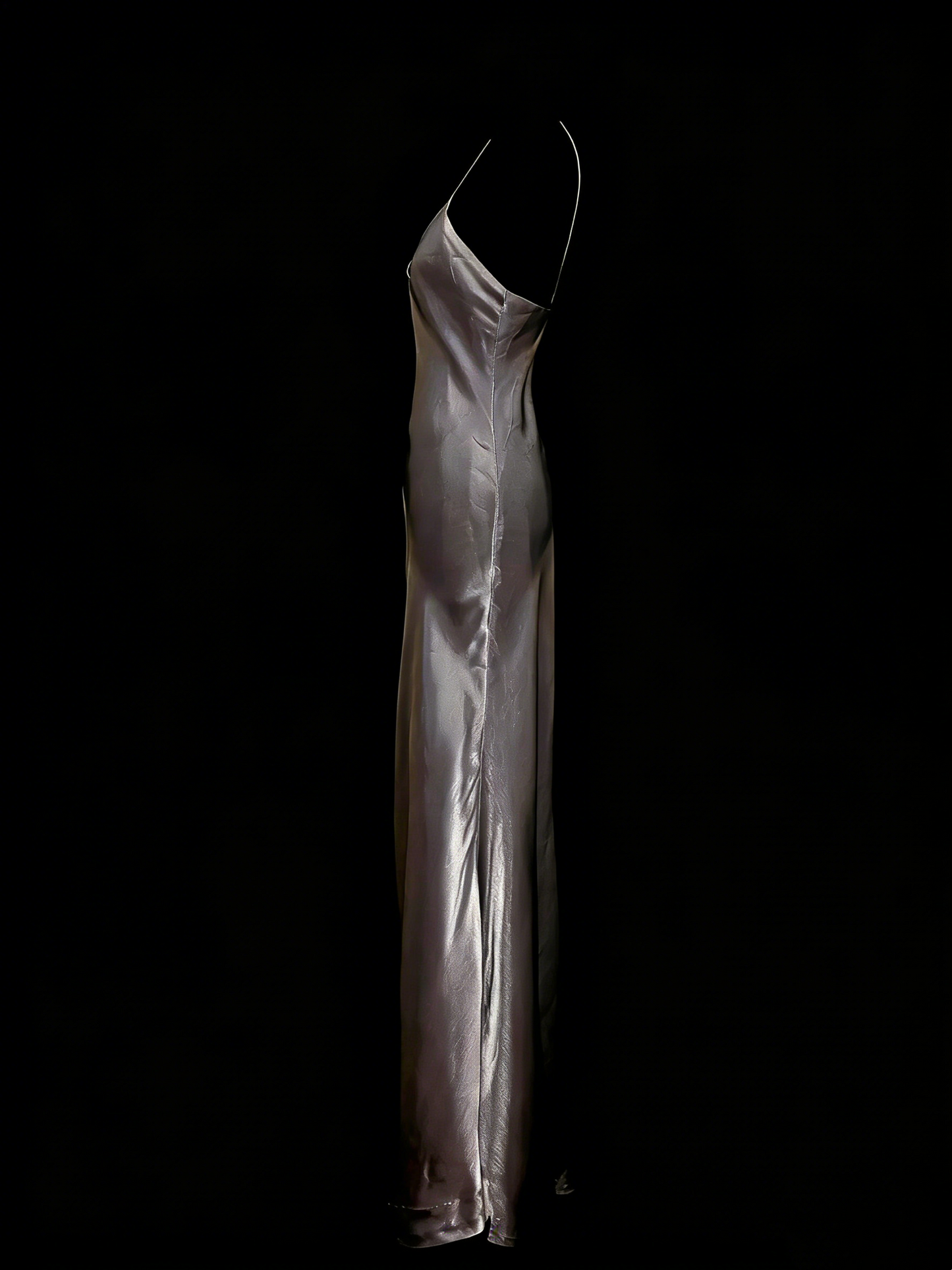 Robe fourreau grise à fines bretelles, style vintage années 80, 70 et 90, idéale pour une soirée étudiante ou un bal de fin d'année (N1153)