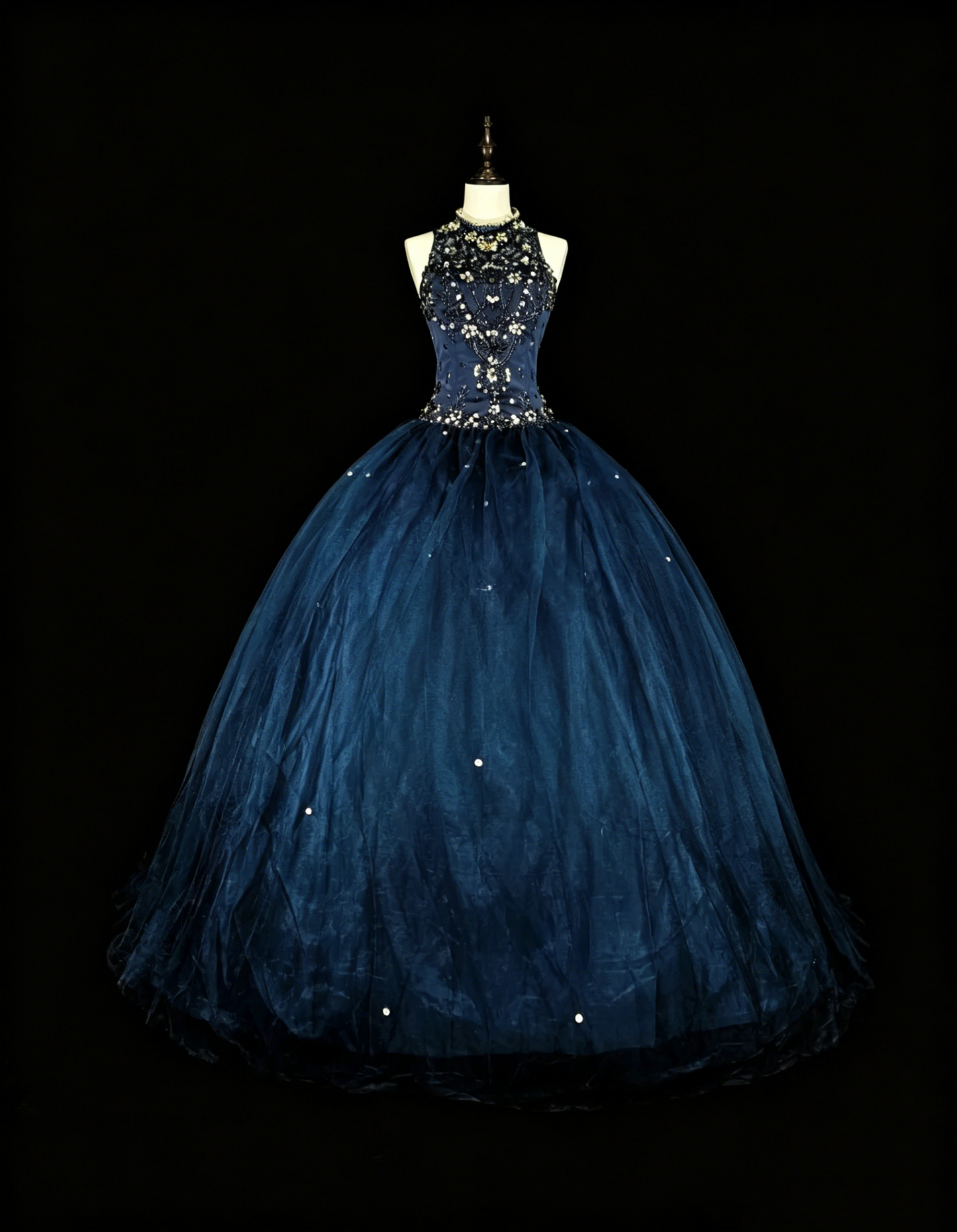 Bescheidene Abschlussballkleider Ballkleid Marineblau Tüll Ärmellos Sweet 16 Kleid Formelle Abendgarderobe N3515