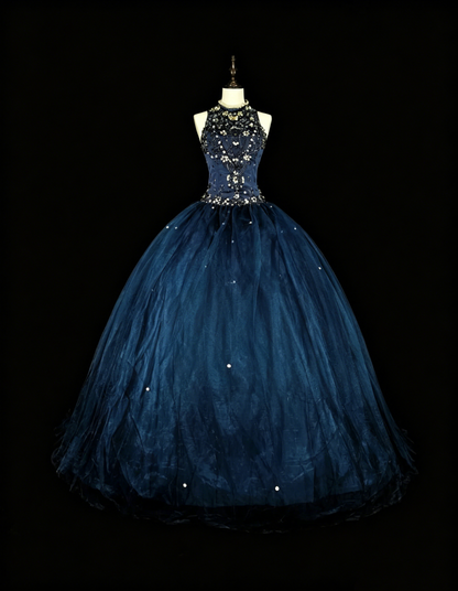 Bescheidene Abschlussballkleider Ballkleid Marineblau Tüll Ärmellos Sweet 16 Kleid Formelle Abendgarderobe N3515