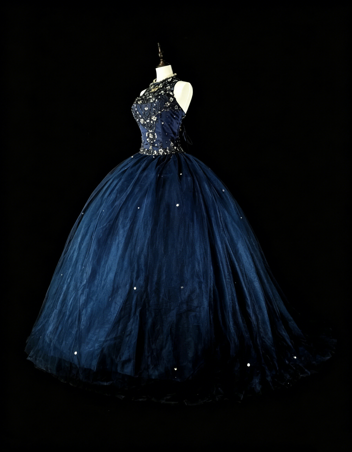 Bescheidene Abschlussballkleider Ballkleid Marineblau Tüll Ärmellos Sweet 16 Kleid Formelle Abendgarderobe N3515
