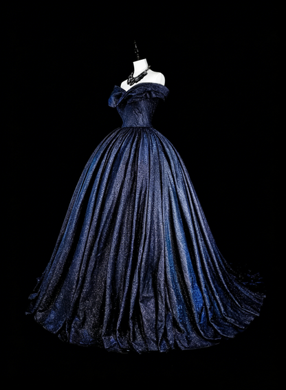 Bescheidene Ballkleider für den Abschlussball in Marineblau Tüll schulterfrei Kleid für Sweet 16 Formelle Abendkleider N3516