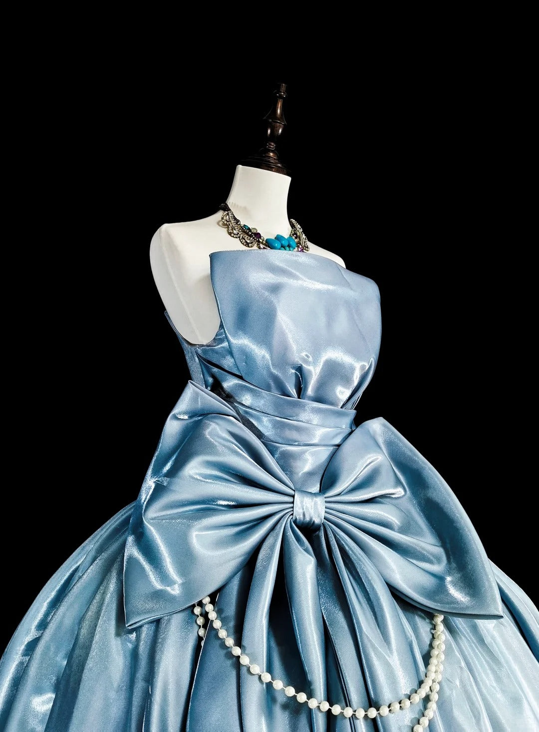 Princess Ball Gown Strapless Light Sky Blue Satin With Bow-knot Sweet 16 Dresses Quinceanera Dress N3417