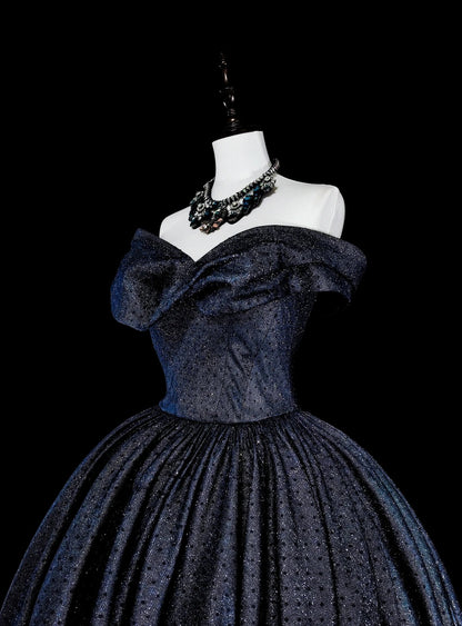Bescheidene Ballkleider für den Abschlussball in Marineblau Tüll schulterfrei Kleid für Sweet 16 Formelle Abendkleider N3516