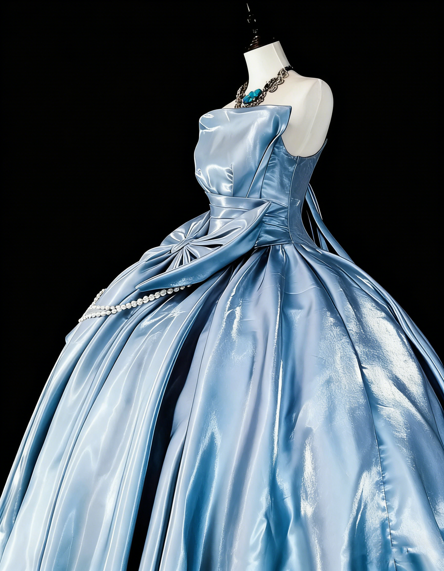 Princess Ball Gown Strapless Light Sky Blue Satin With Bow-knot Sweet 16 Dresses Quinceanera Dress N3417