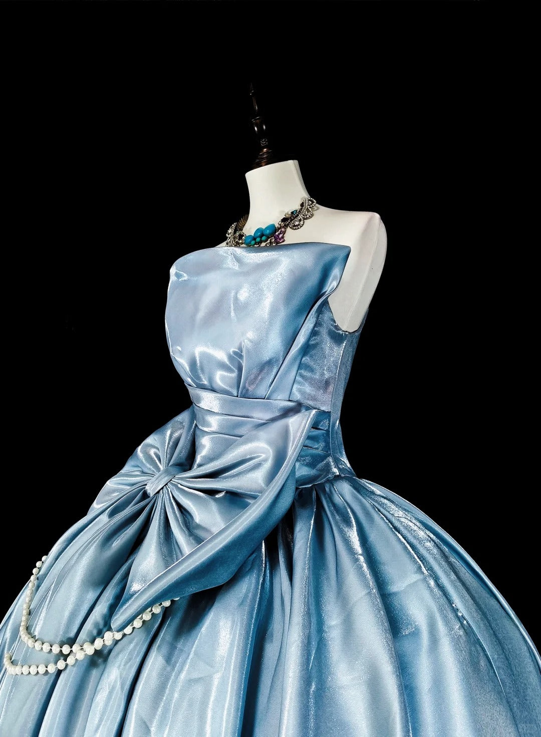 Princess Ball Gown Strapless Light Sky Blue Satin With Bow-knot Sweet 16 Dresses Quinceanera Dress N3417