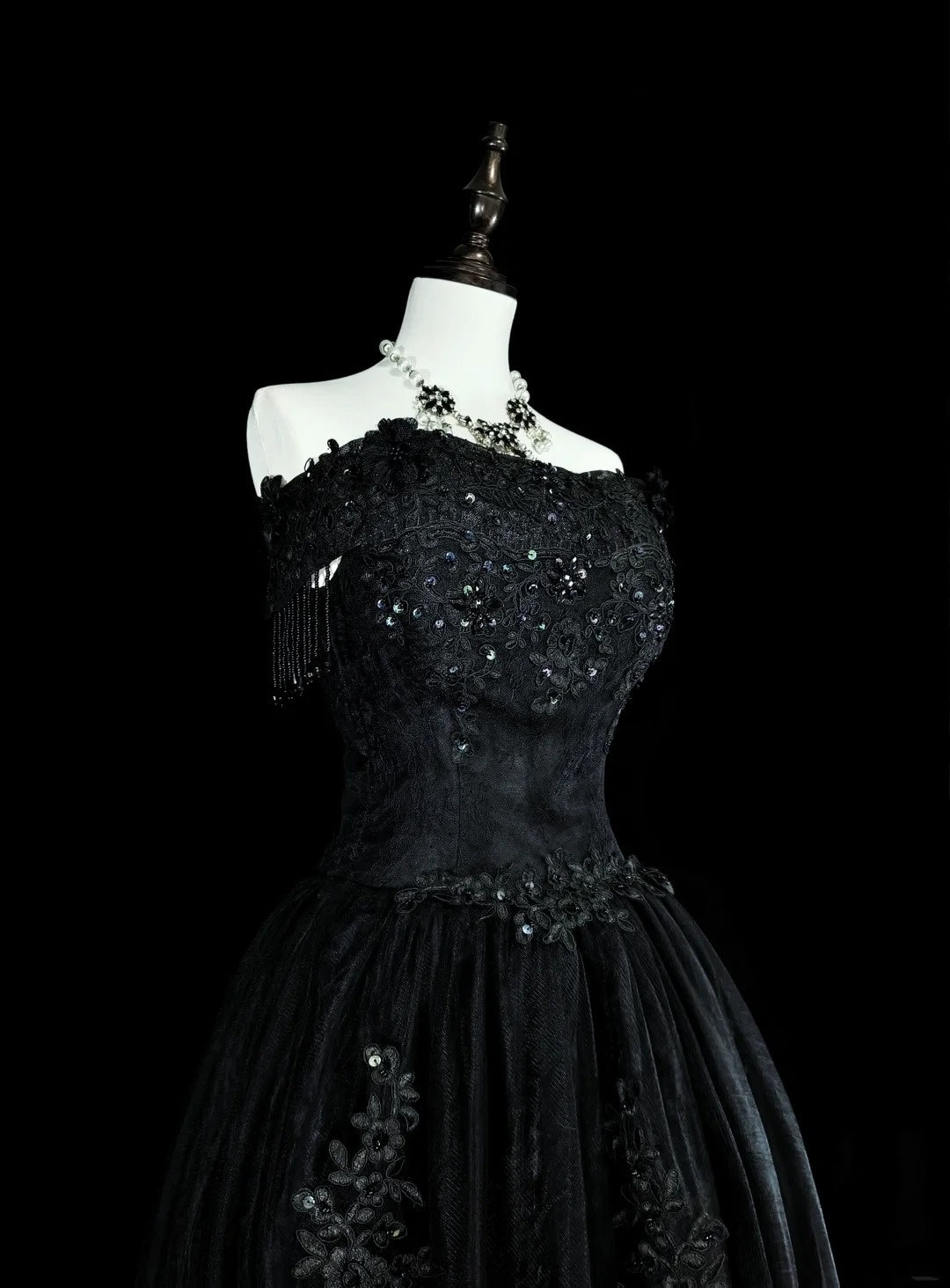 Vintage Prom Dresses Ästhetik 1970er Retro Ballkleid Trägerloses Schwarzes Tüll Langes Abendkleid N2152
