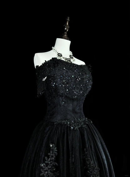 Vintage Prom Dresses Ästhetik 1970er Retro Ballkleid Trägerloses Schwarzes Tüll Langes Abendkleid N2152