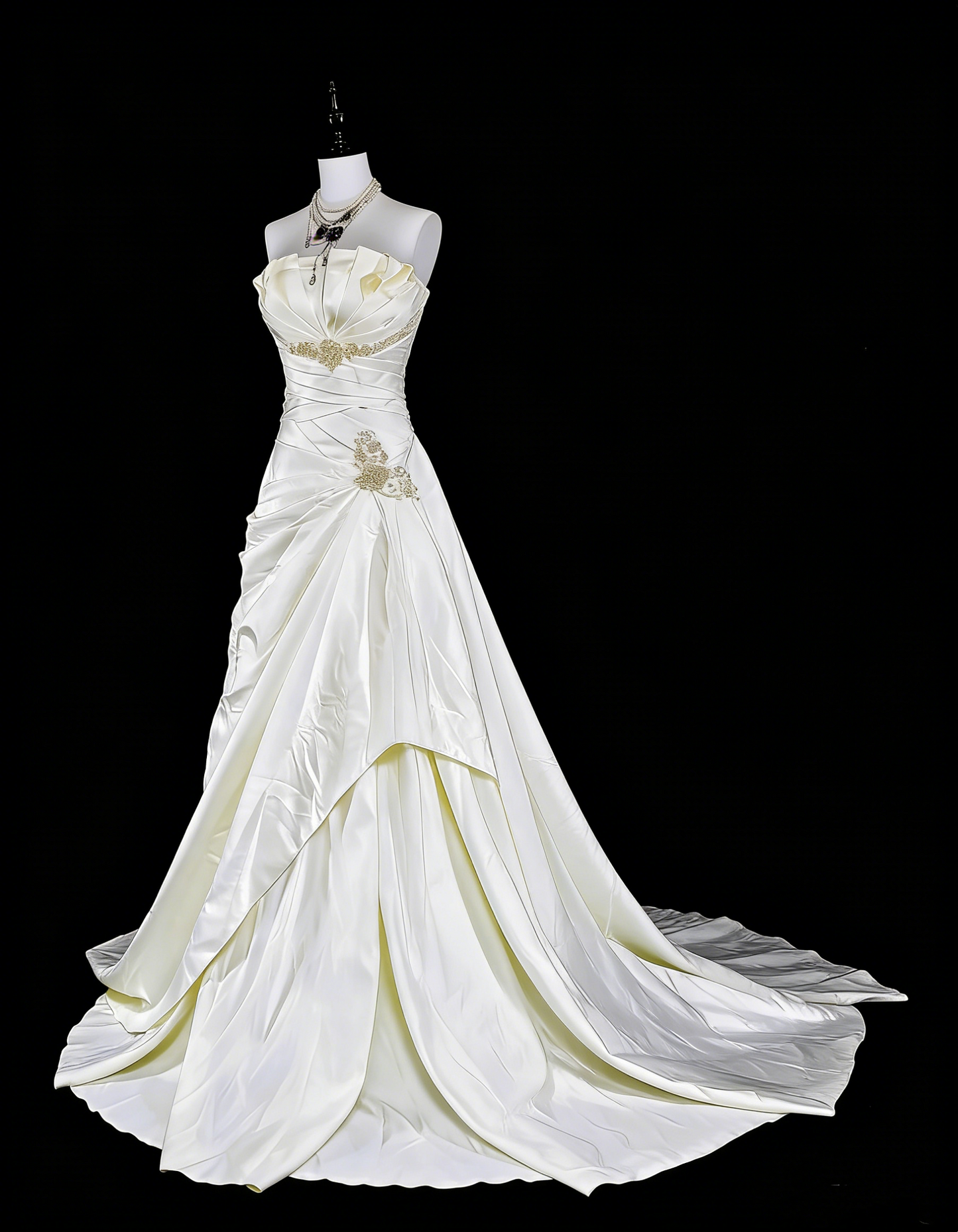 Robes de mariée uniques sirène bustier ivoire avec cristaux perlés longue robe de mariée N3419