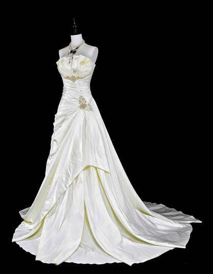 Robes de mariée uniques sirène bustier ivoire avec cristaux perlés longue robe de mariée N3419