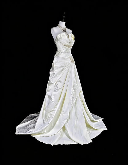 Robes de mariée uniques sirène bustier ivoire avec cristaux perlés longue robe de mariée N3419