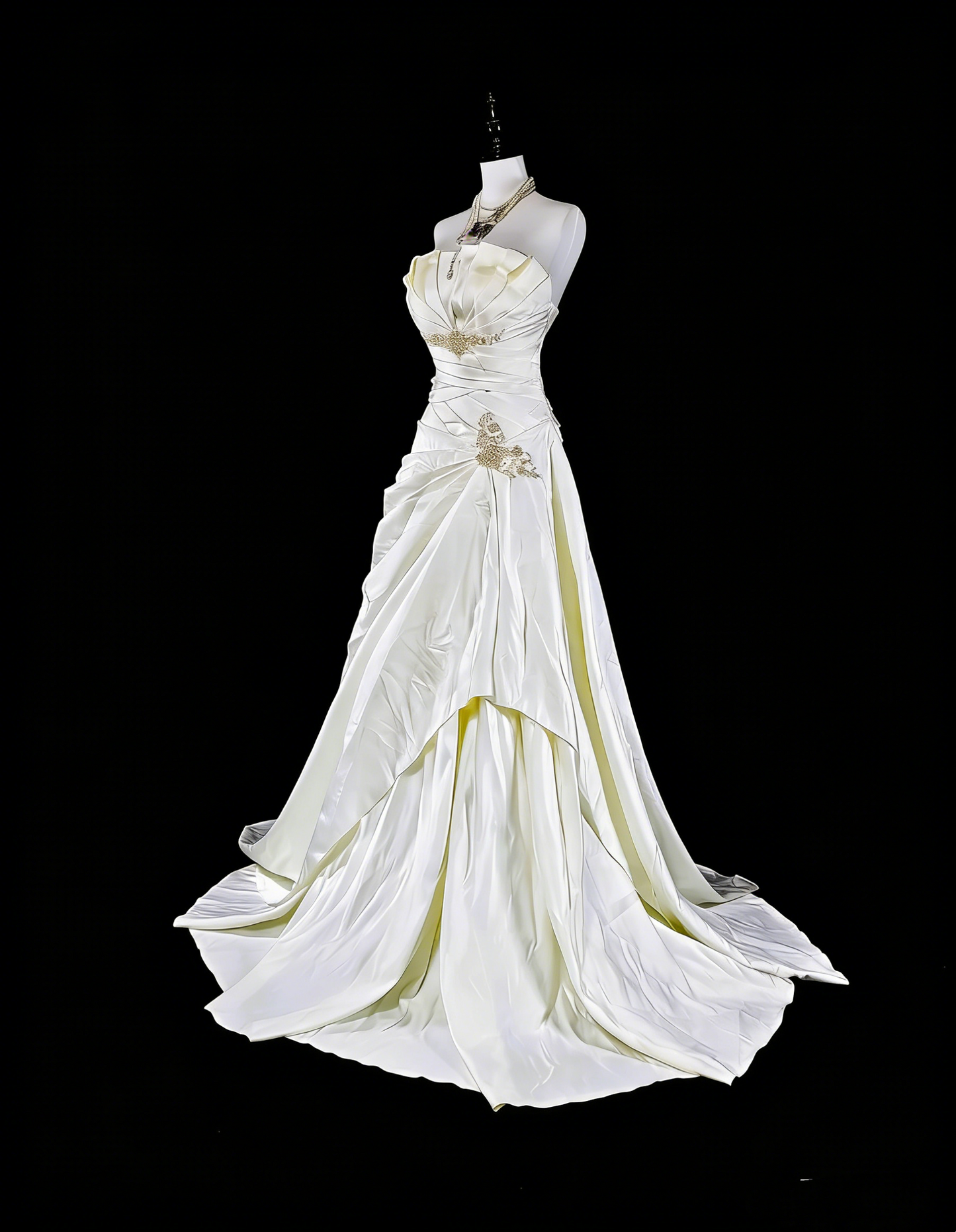Robes de mariée uniques sirène bustier ivoire avec cristaux perlés longue robe de mariée N3419