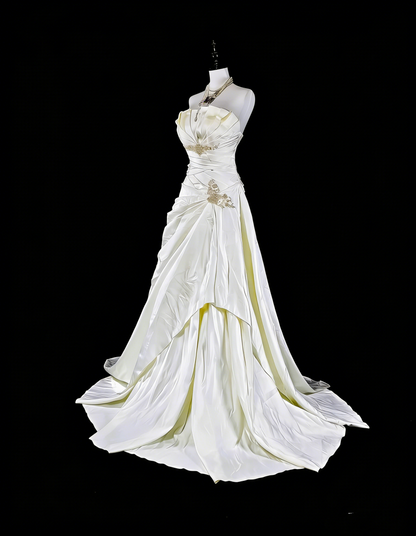 Robes de mariée uniques sirène bustier ivoire avec cristaux perlés longue robe de mariée N3419