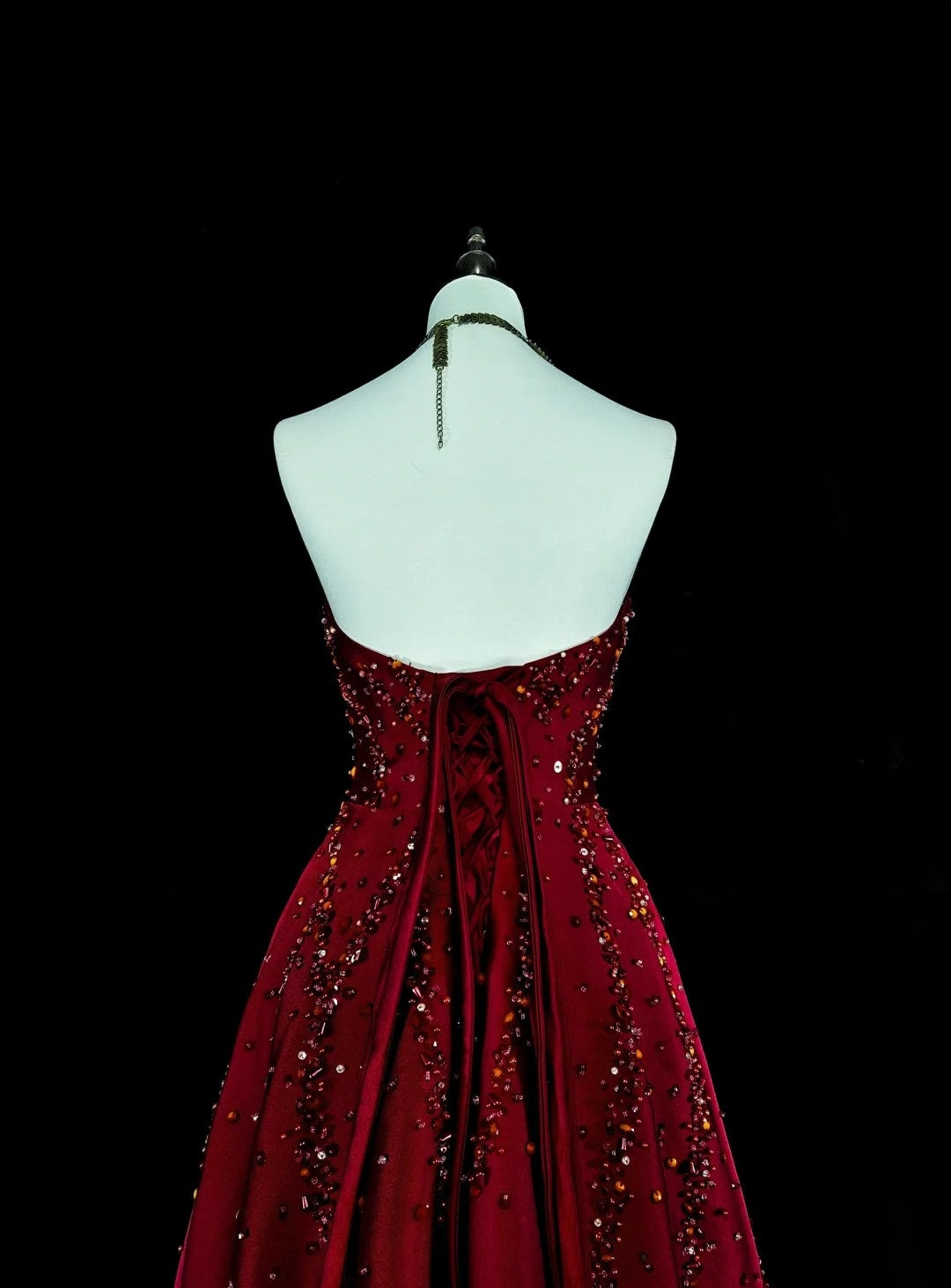 Vintage 1780s A line Strapless Dark Redd Sleeveless With Beadings Long Prom Dresses N1600