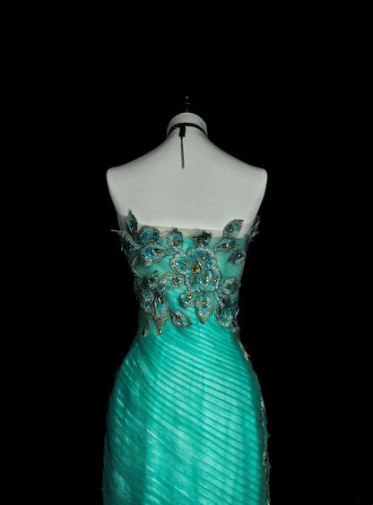 Vintage Prom Dresses Aesthetic Mermaid Sweetheart Green Tulle With Appliques Long Formal Dress N2160