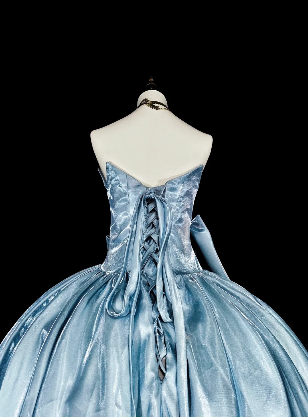 Princess Ball Gown Strapless Light Sky Blue Satin With Bow-knot Sweet 16 Dresses Quinceanera Dress N3417