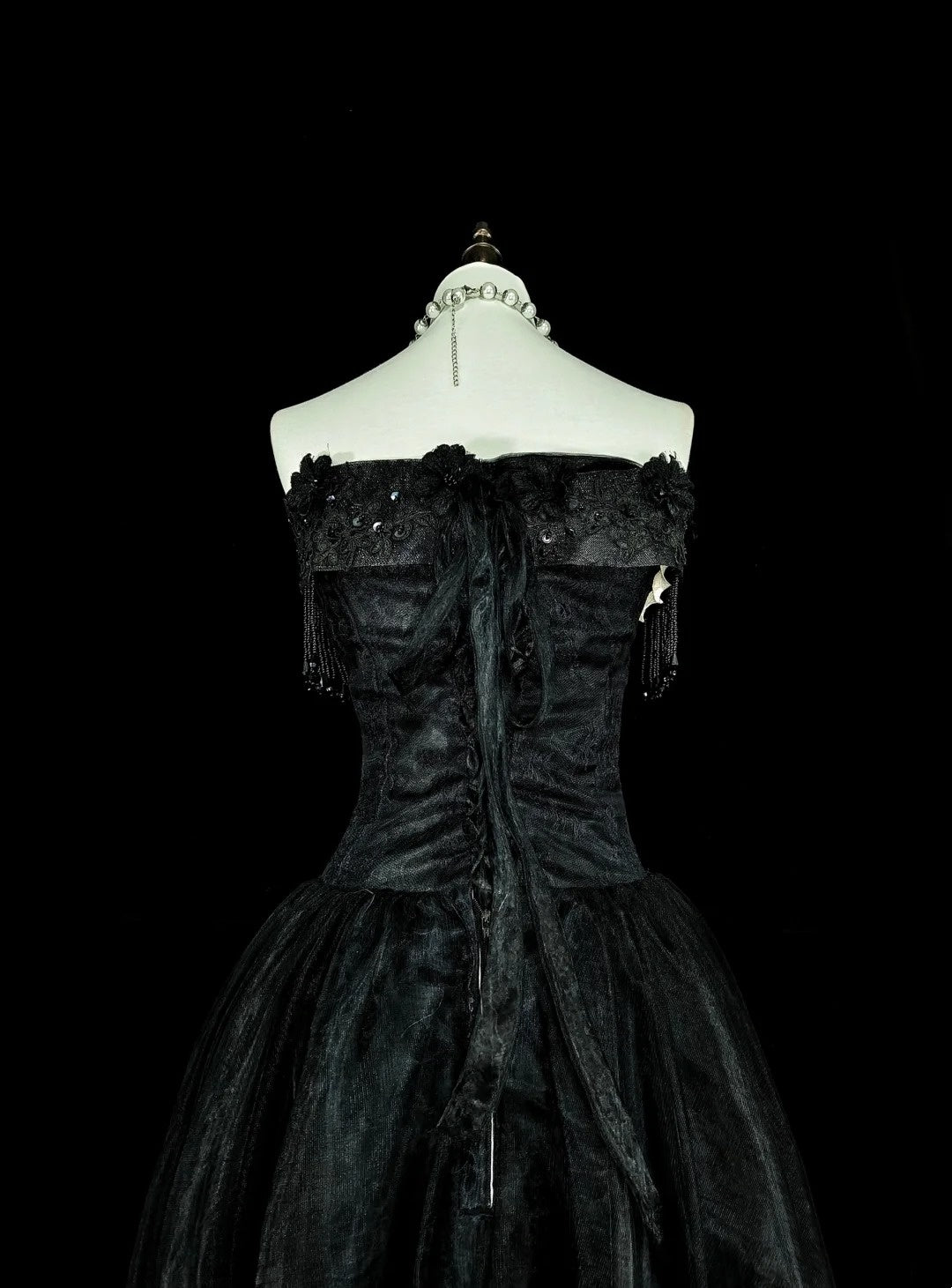 Vintage Prom Dresses Ästhetik 1970er Retro Ballkleid Trägerloses Schwarzes Tüll Langes Abendkleid N2152