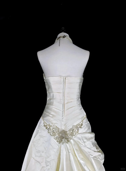 Robes de mariée uniques sirène bustier ivoire avec cristaux perlés longue robe de mariée N3419