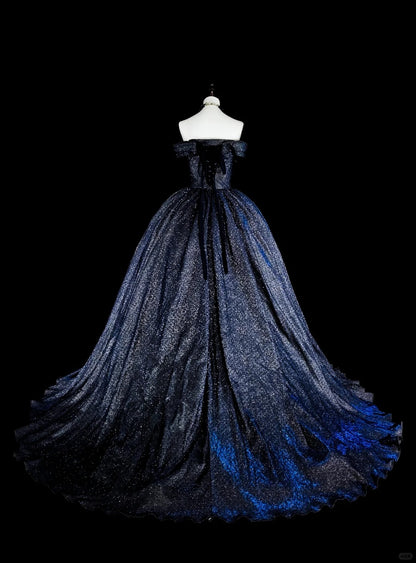 Bescheidene Ballkleider für den Abschlussball in Marineblau Tüll schulterfrei Kleid für Sweet 16 Formelle Abendkleider N3516