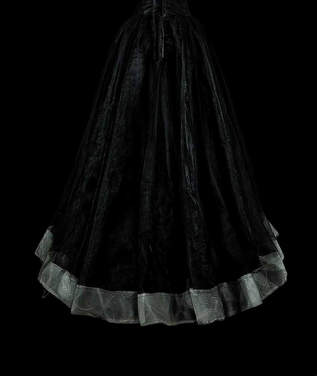 Vintage Prom Dresses Ästhetik 1970er Retro Ballkleid Trägerloses Schwarzes Tüll Langes Abendkleid N2152