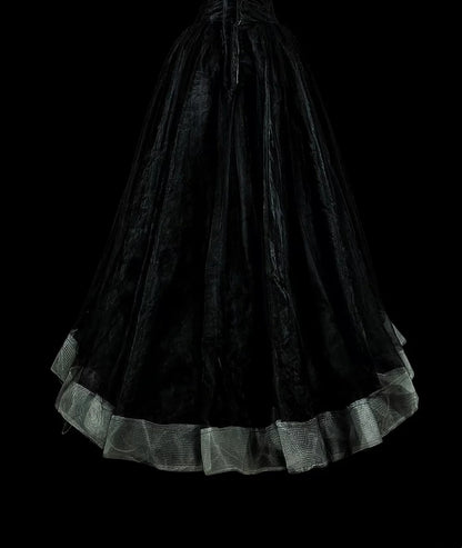 Vintage Prom Dresses Ästhetik 1970er Retro Ballkleid Trägerloses Schwarzes Tüll Langes Abendkleid N2152