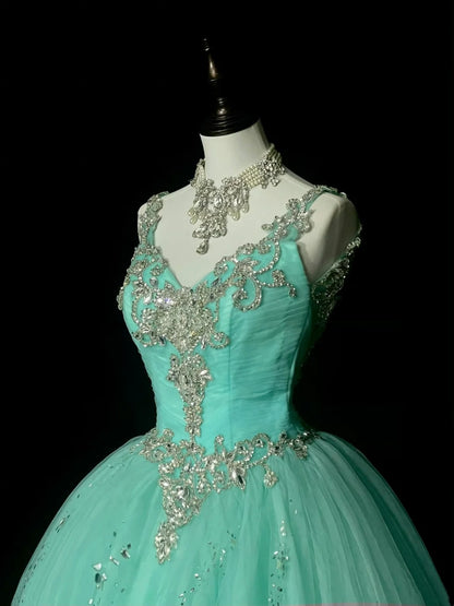 Vintage Ballkleid mit Herzausschnitt, mintgrüner Tüll, Sweet 16 Kleider, Quinceanera Kleid, lang, Vestidos De Fiesta N1468
