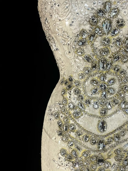 Vintage 80er Jahre Brautkleid Meerjungfrau Herzausschnitt Elfenbein Spitze Tüll Langes Brautkleid Figurbetontes Brautkleid N1470