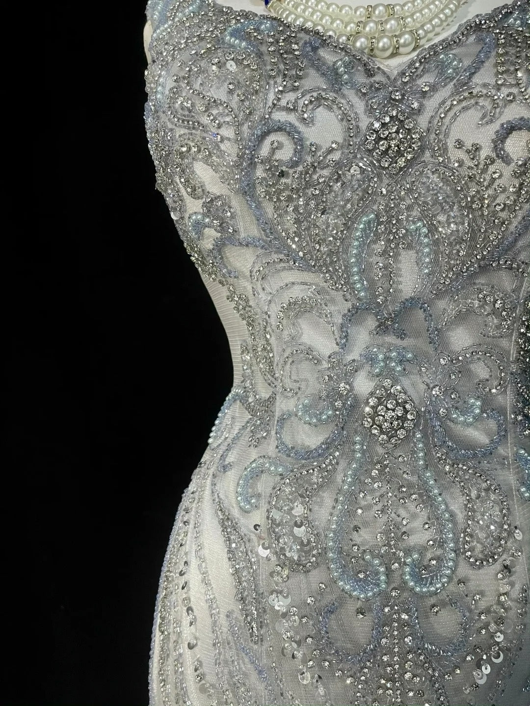 Robe de bal longue sirène vintage années 80, col en V, tulle argenté, sans manches plissées, N1472