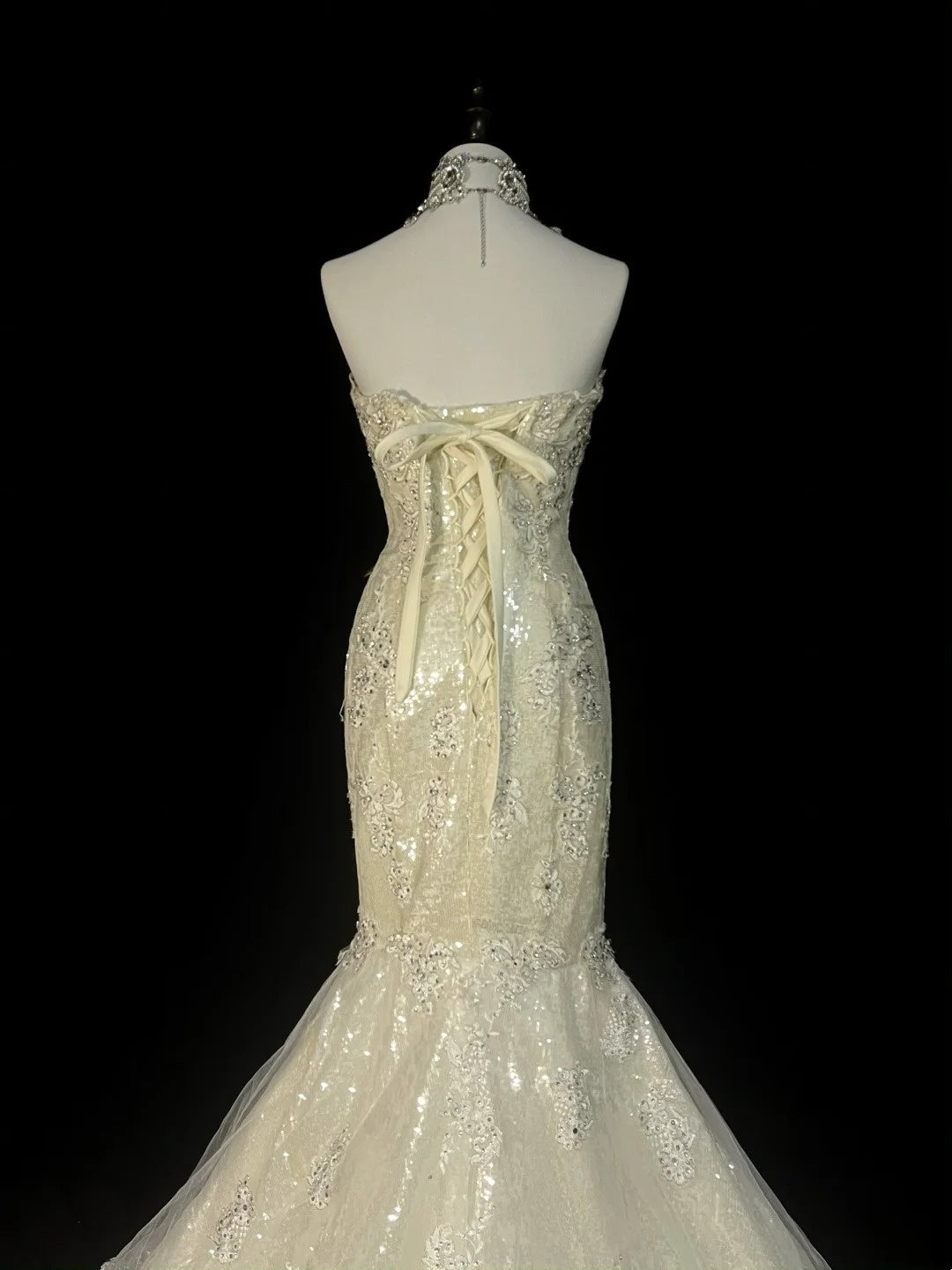 Vintage 80er Jahre Brautkleid Meerjungfrau Herzausschnitt Elfenbein Spitze Tüll Langes Brautkleid Figurbetontes Brautkleid N1470