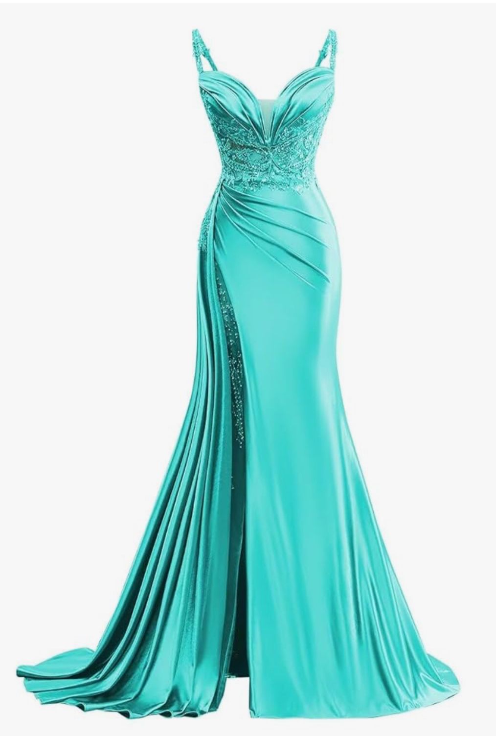 Sexy Mermaid Spaghetti Straps Blue With Slit Evening For Women Party Dresses Long Formal Prom Dresses 21st Birthday Gowns AB1316