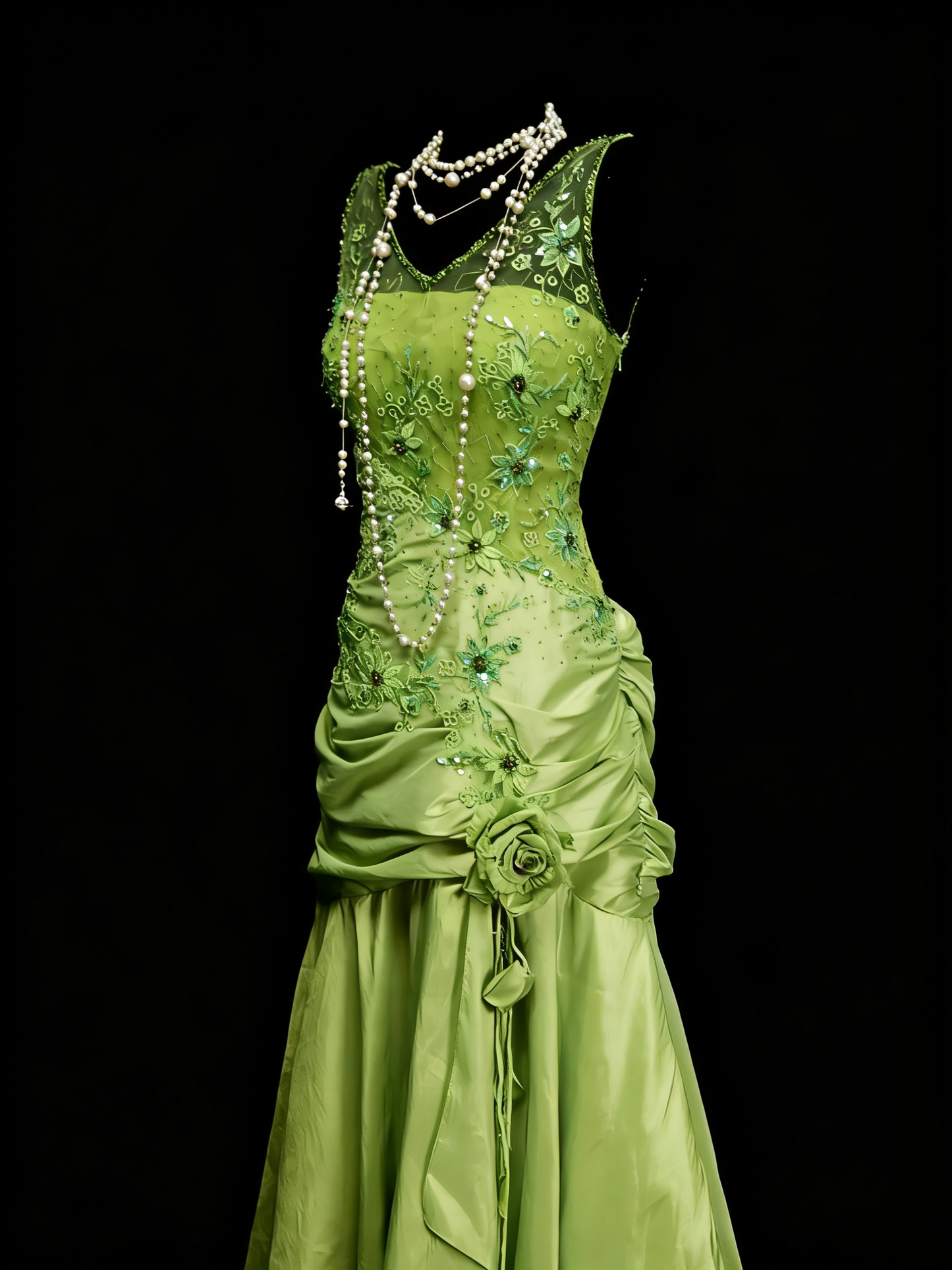 Vintage Ballkleider Ästhetik 1960er Jahre Retro V-Ausschnitt Grünes Chiffon Meerjungfrau Langes Partykleid N2137