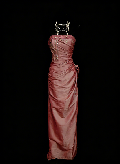Vintage Mermaid Strapless Pink Sleeveless Summer Formal For Women Girls Teens Prom Dresses N2237