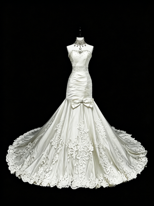 Unique Wedding Dresses Mermaid Strapless Lace Sleeveless White Long Brides Dress N3512