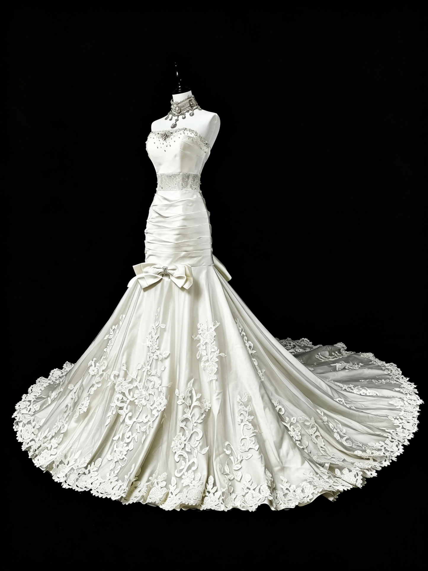 Robes de Mariée Uniques Sirène Bustier Dentelle Sans Manches Longue Robe de Mariée Blanche N3512
