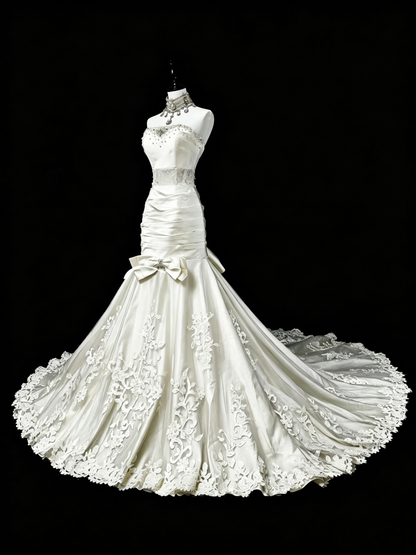 Robes de Mariée Uniques Sirène Bustier Dentelle Sans Manches Longue Robe de Mariée Blanche N3512