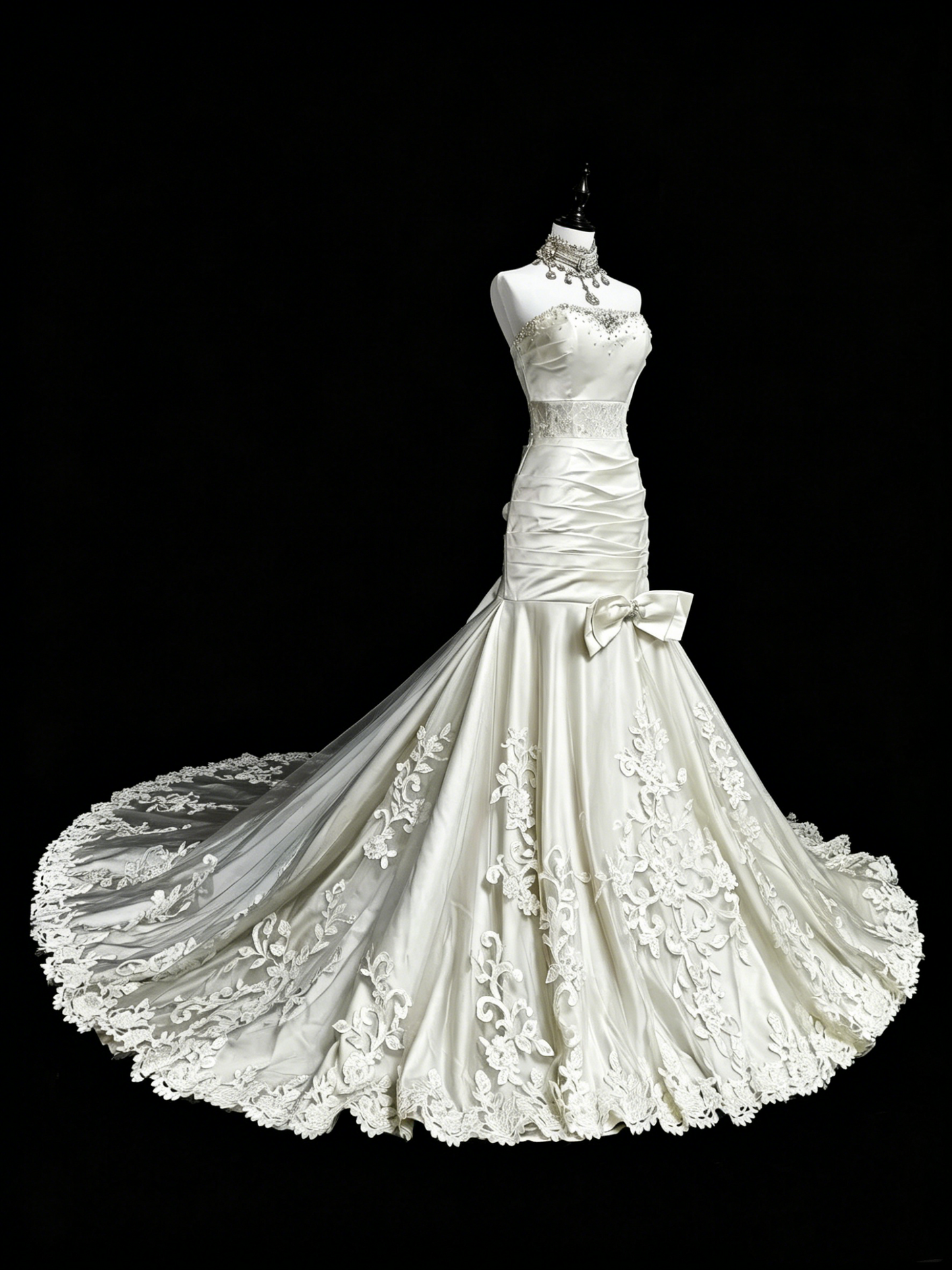 Robes de Mariée Uniques Sirène Bustier Dentelle Sans Manches Longue Robe de Mariée Blanche N3512