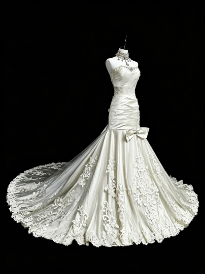 Robes de Mariée Uniques Sirène Bustier Dentelle Sans Manches Longue Robe de Mariée Blanche N3512