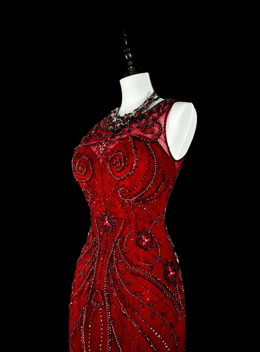 Robe de soirée sirène vintage en tulle rouge, style années 80, robe de bal longue N1759