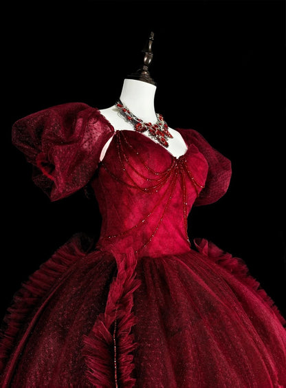 Vintage Abschlussballkleider Ballkleid Trägerlos Weinrot Tüll Burgund 2000er Jahre Langes Partykleid N2379