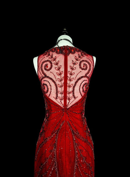 Robe de soirée sirène vintage en tulle rouge, style années 80, robe de bal longue N1759