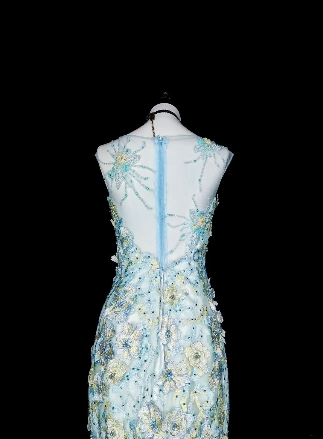 Vintage-Abendkleider, ästhetisches Meerjungfrauen-Kleid, hellblauer Tüll, Spitze, klassisches Partykleid N2002