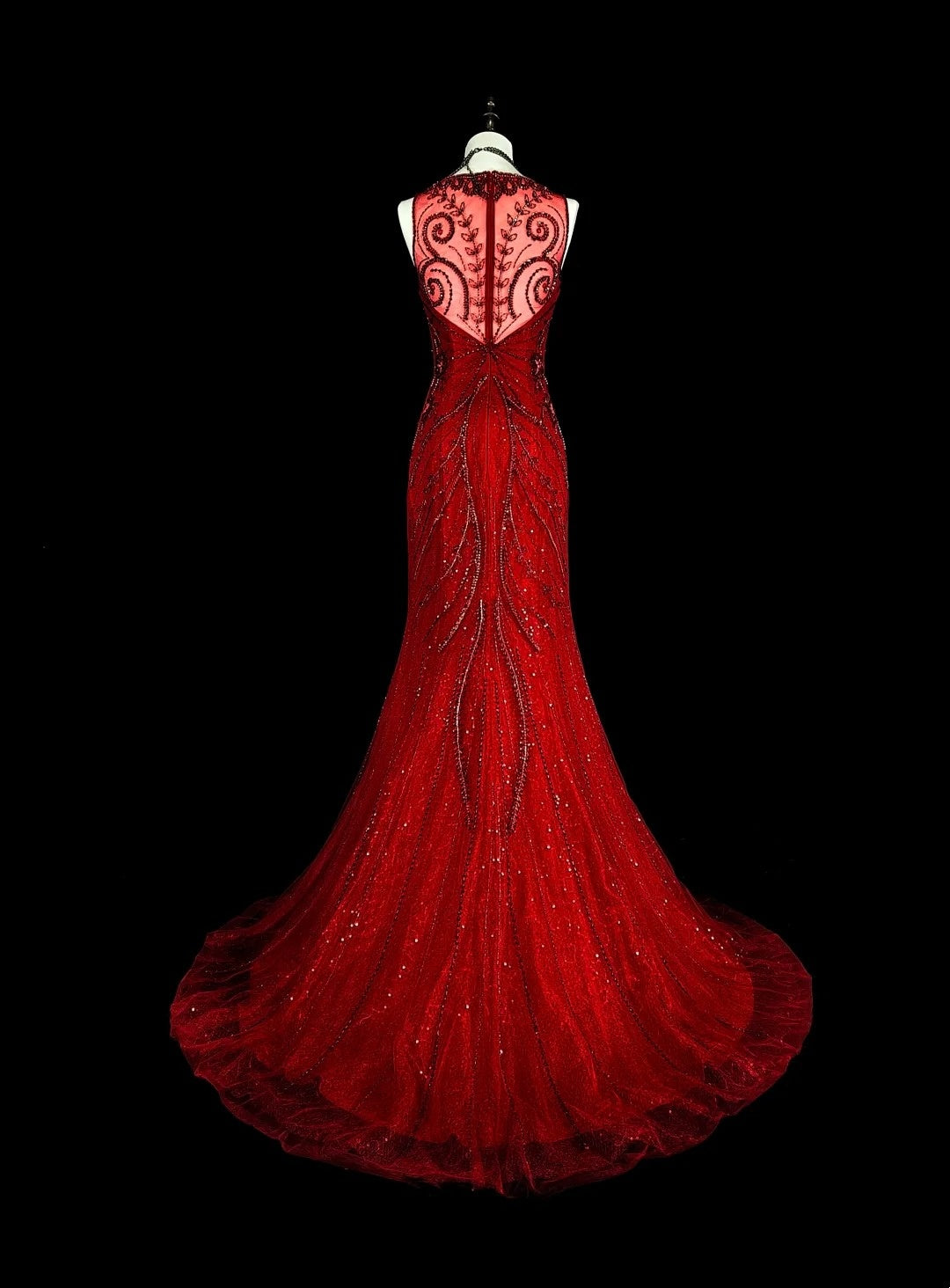 Robe de soirée sirène vintage en tulle rouge, style années 80, robe de bal longue N1759