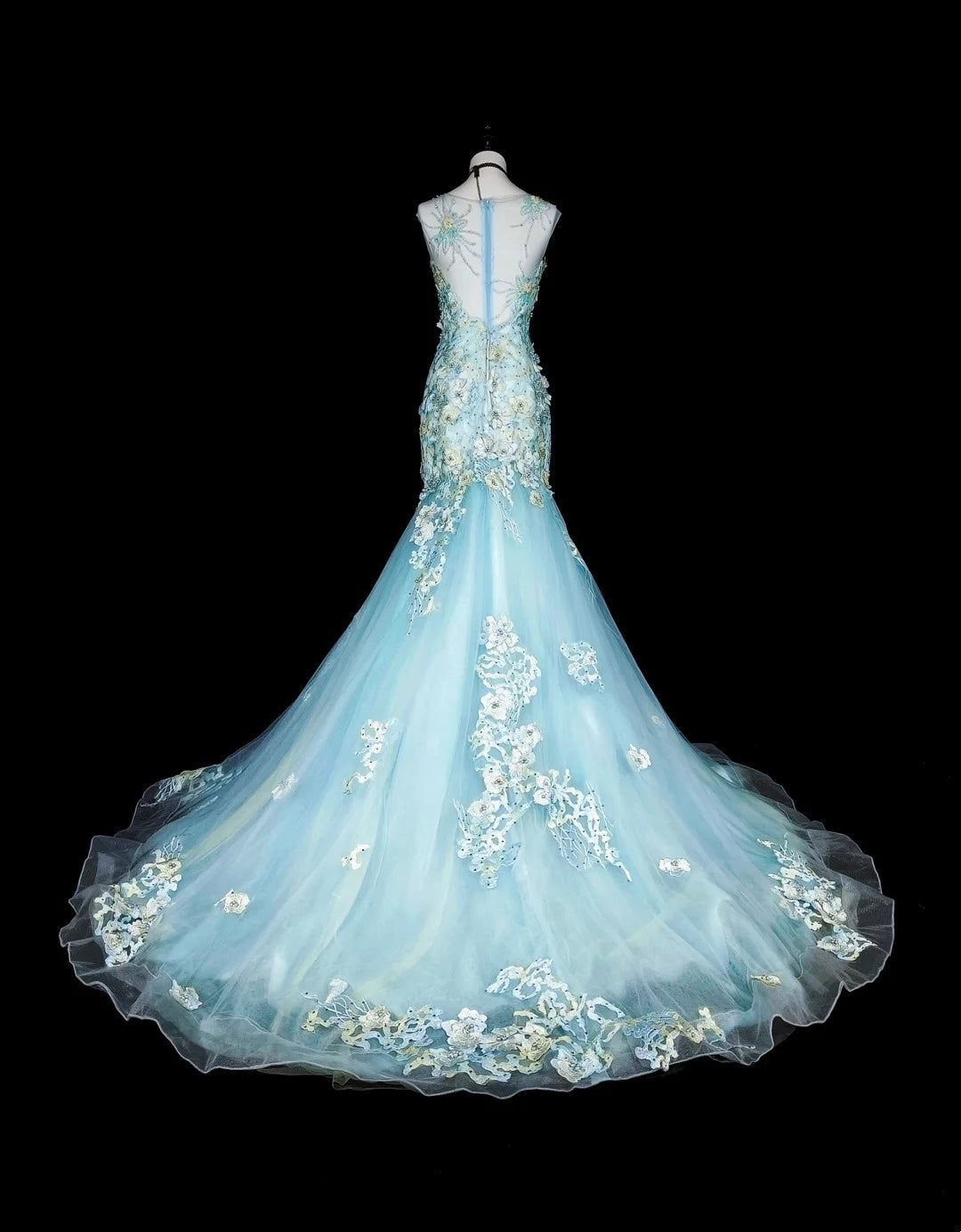 Vintage-Abendkleider, ästhetisches Meerjungfrauen-Kleid, hellblauer Tüll, Spitze, klassisches Partykleid N2002