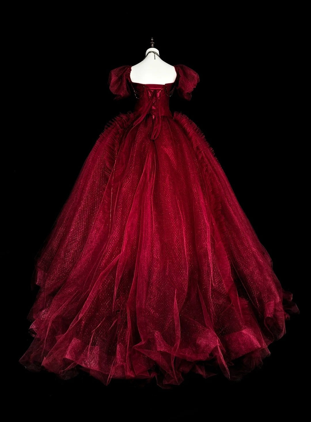 Vintage Abschlussballkleider Ballkleid Trägerlos Weinrot Tüll Burgund 2000er Jahre Langes Partykleid N2379