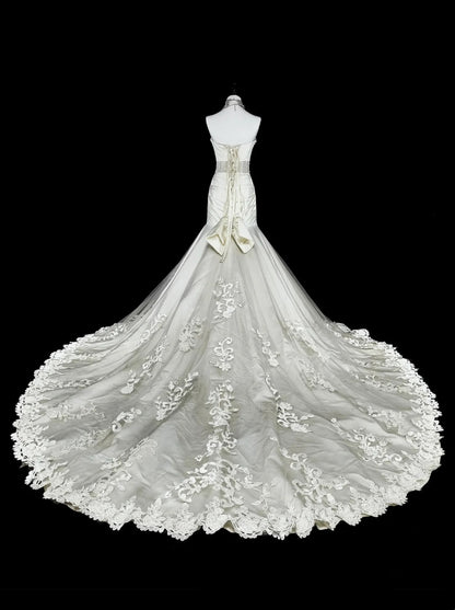 Robes de Mariée Uniques Sirène Bustier Dentelle Sans Manches Longue Robe de Mariée Blanche N3512