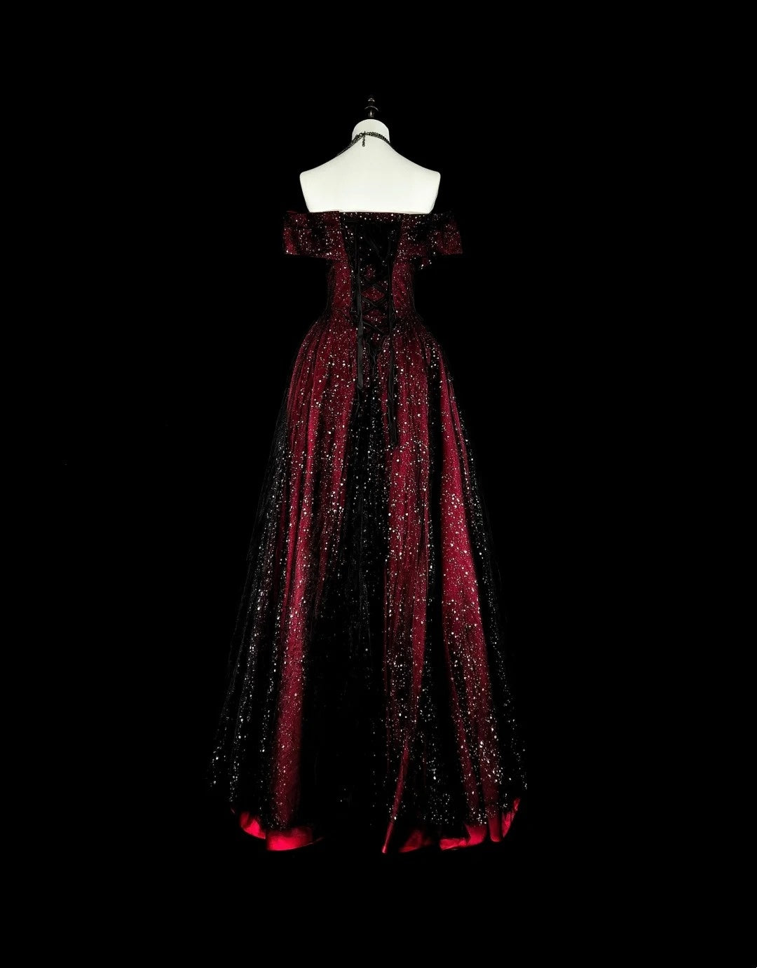 Robes de Bal Rêveuses Vintage Années 90 Rétro Épaules Dénudées Coupe Évasée Bordeaux Noir Longues Tenues de Soirée N2374